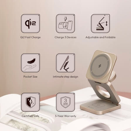 แท่นชาร์จไร้สาย ADAM elements Mag 3 Pro Qi2 3-in-1 Foldable Travel Charging Station สีเทาเข้ม_1